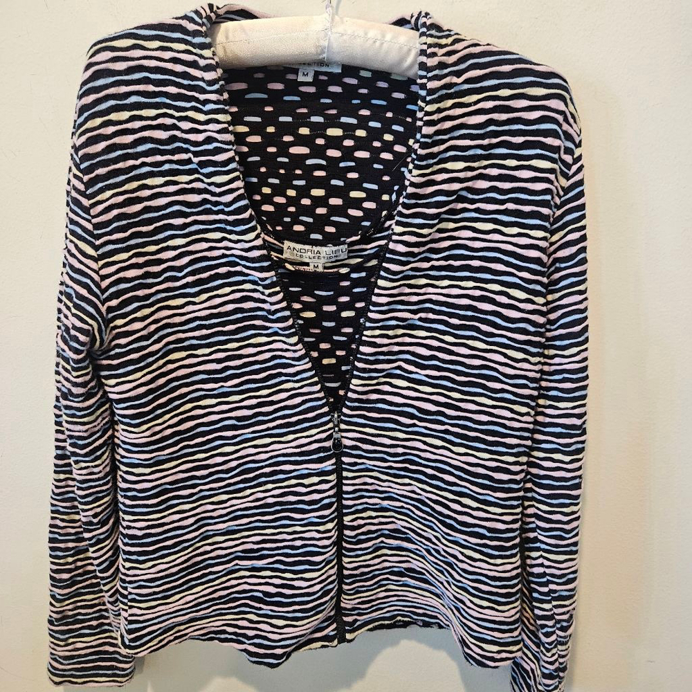 Women's Andria Lieu Black Multi-color Striped Cardigan & Tank Set M
